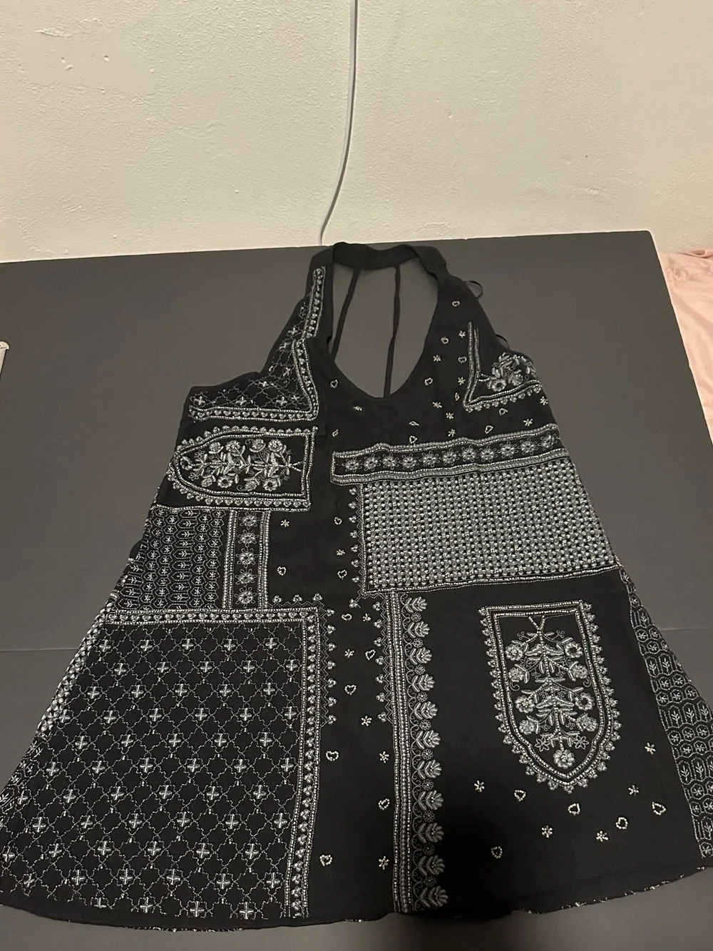Intimately Free People Country Nights Black Halter Slip Dress Embellished Size S